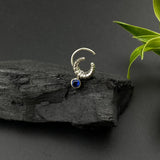 Blue Crescent Moon Nose Pin