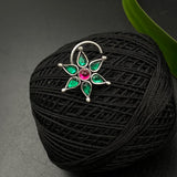 Green & Hot Pink Kundan Nose Pin