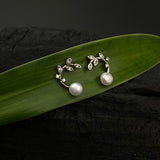 Leaf With Pearl Ear Studs