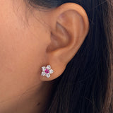 Ruby & Zircon Floral Ear Studs