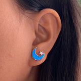 Blue Opal Moon & Star Ear Studs