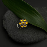 Mustard Floral Kundan Nose Pin