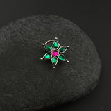Green & Hot Pink Kundan Nose Pin