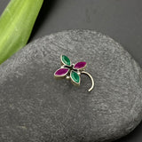 Ruby & Emerald Petals Nose Pin