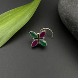 Ruby & Emerald Petals Nose Pin