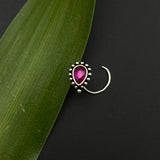 Pink Kundan Drop Nose Pin