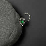 Green Kundan Drop Nose Pin