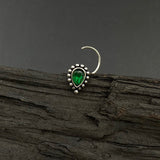Green Kundan Drop Nose Pin