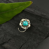 Silver Turq Flower Nose Pin