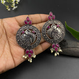 Ruby Intricate Peacock Earrings