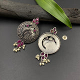 Ruby Intricate Peacock Earrings