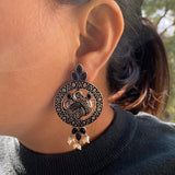 Intricate Black Peacock Earrings