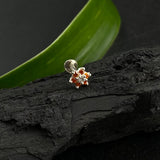 Small Orange & Zircon Flower Nose Pin