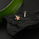 Small Orange & Zircon Flower Nose Pin
