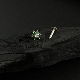 Small Green & Zircon Flower Nose Pin
