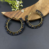 Black & Gold Aztec Bugle Beads Earrings