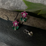 Ruby Flower Stick Ear Studs