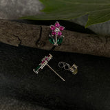 Ruby Flower Stick Ear Studs