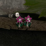 Ruby Flower Stick Ear Studs