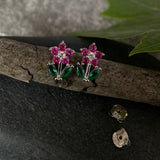 Ruby Flower Stick Ear Studs