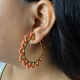 Peachy Pink Beaded Hoops