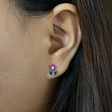 Ruby Flower Stick Ear Studs