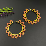 Peachy Pink Beaded Hoops