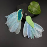 Turq Feather Birdie Earrings