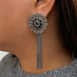 Black Chakra With Dainty Chain Earrings