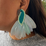 Turq Feather Birdie Earrings