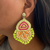 Neon Green Abstract Earrings