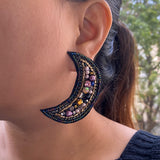Embroidered Crescent Moon Ear Studs