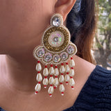 Gold & Red Pearl Earrings