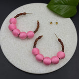 Pink Beaded Hoops