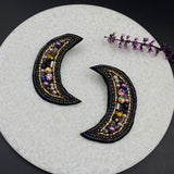 Embroidered Crescent Moon Ear Studs