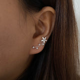 Silver Flower Crawler Earrings