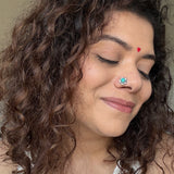 Silver Turq Flower Nose Pin