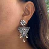 Silver Flower Vase Earrings