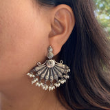 Pearl In Peacock Feathers Earrings
