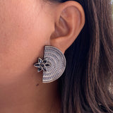 Flower In Crescent Earrings (Black)
