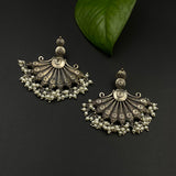 Pearl In Peacock Feathers Earrings