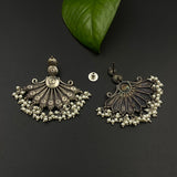 Pearl In Peacock Feathers Earrings