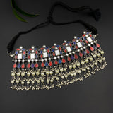 Mirror & Enamel Choker (red&blue)