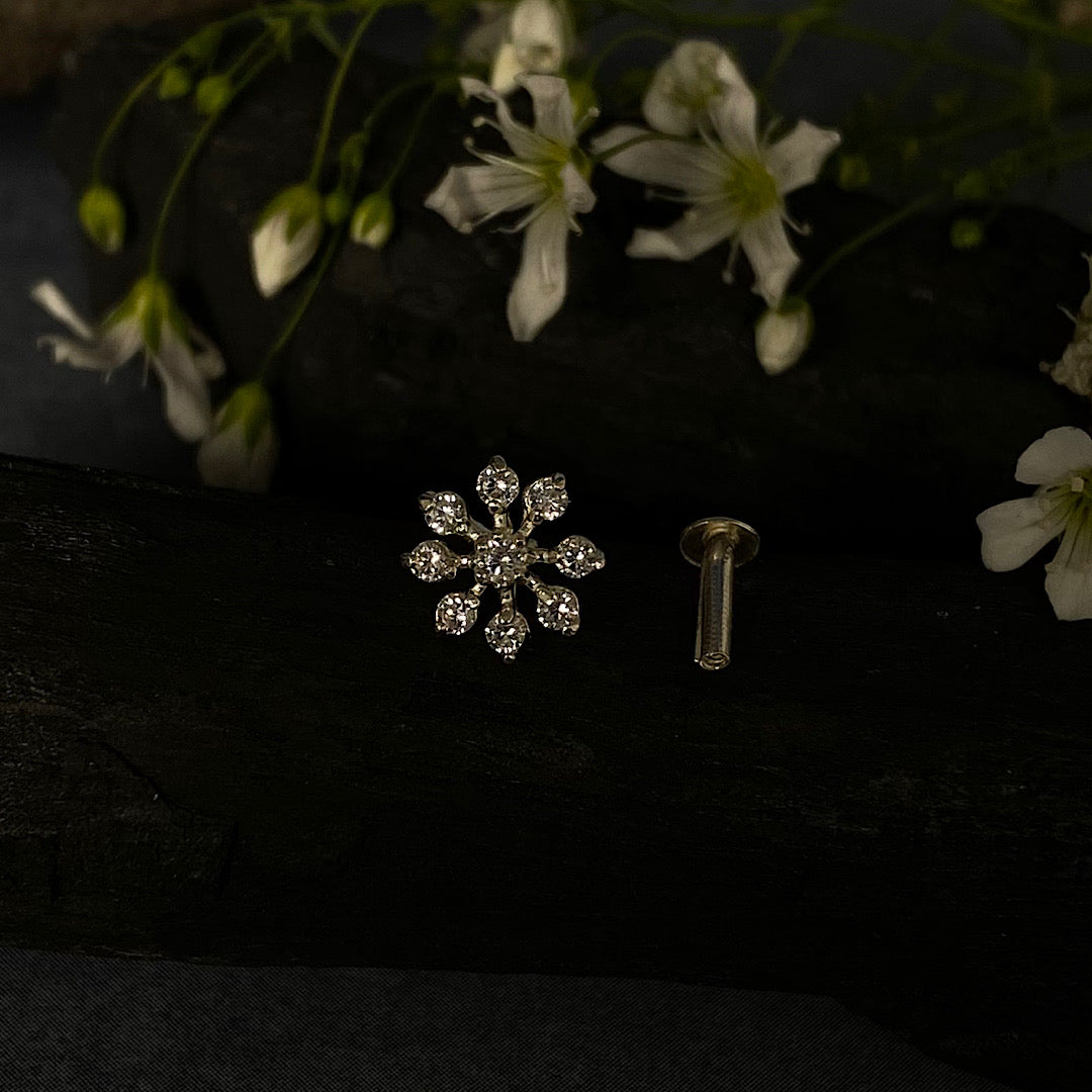 Big Zircon Flower Nose Pin – Gypsy Maal - Main Image