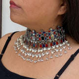 Mirror & Enamel Choker (red&blue)