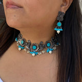 Turquoise Peacock Choker & Earrings Set