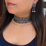 Regal Blue Choker & Earrings Set