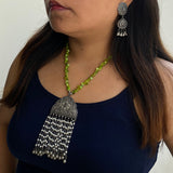 Lime Green & Silver Necklace & Earrings