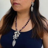 Dainty Aubergine Floral Necklace & Earrings