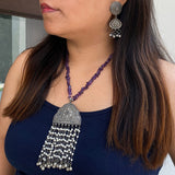 Violet & Silver Long Necklace & Earrings Set